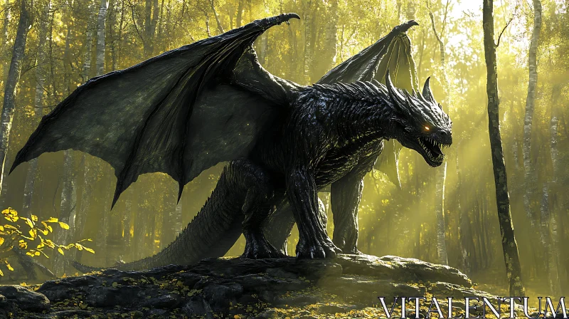 Black Dragon in Golden Woods AI Image