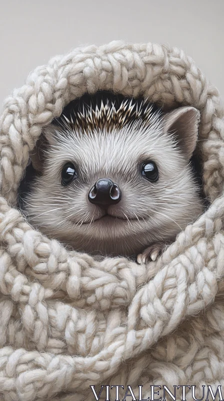 Cozy Hedgehog in Woolen Wrap AI Image