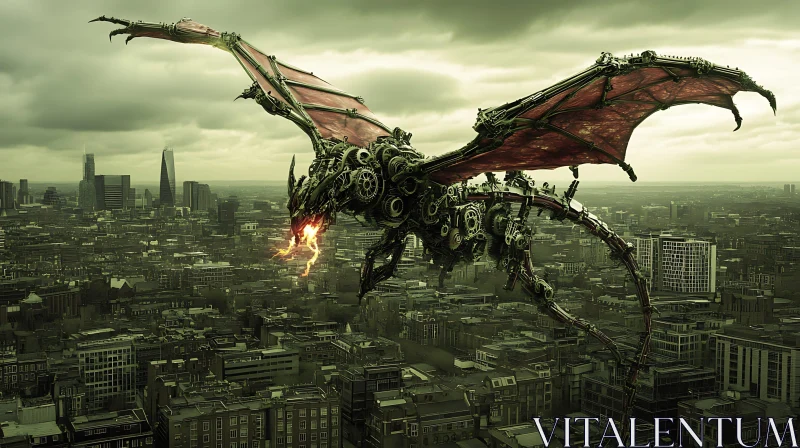 AI ART Mechanical Dragon in Urban Flight