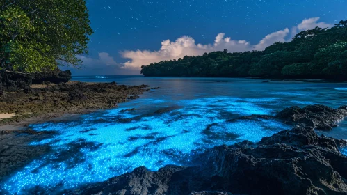 Magical Bioluminescent Beach at Night