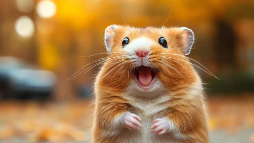 Charming Hamster with Autumn Leaves