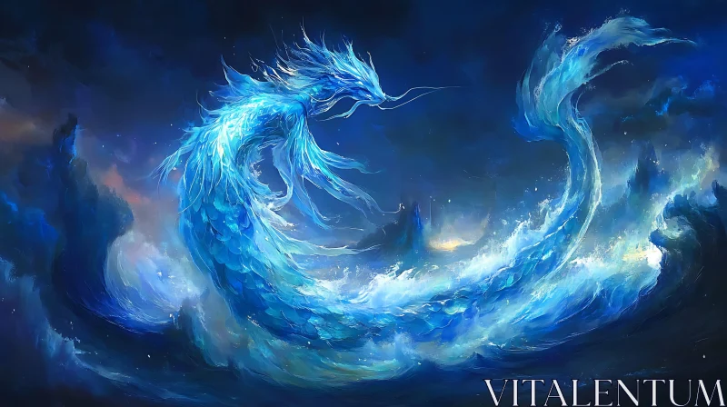 AI ART Aquatic Dragon in Cloudy Sky