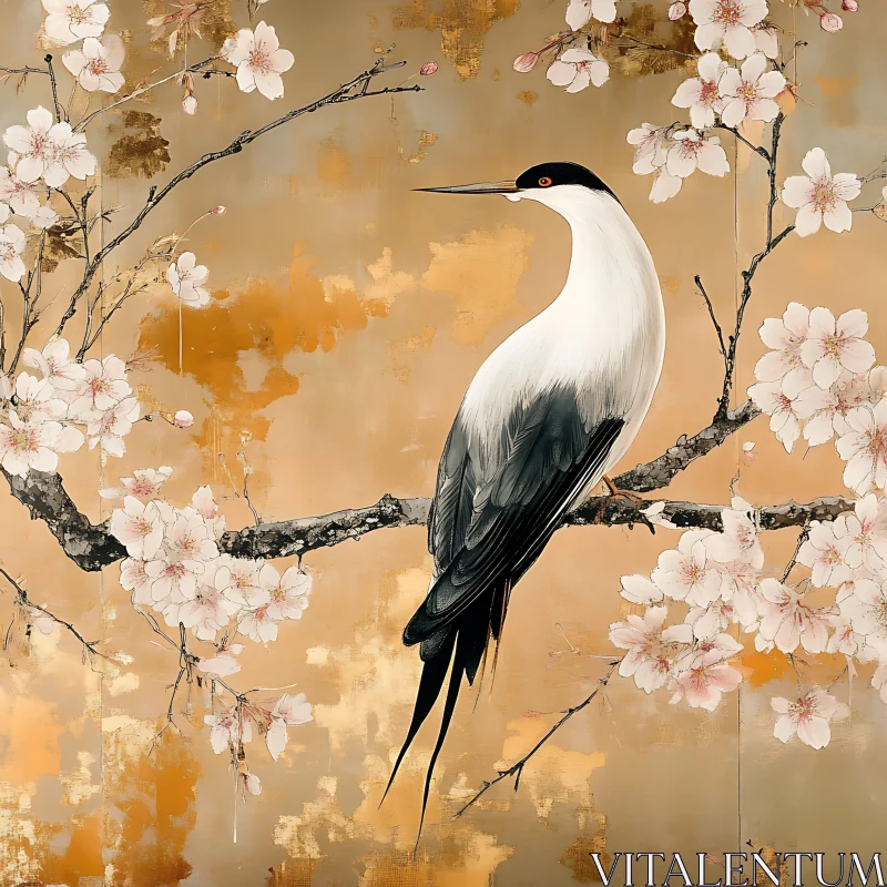 AI ART Bird and Blossoms on Golden Field