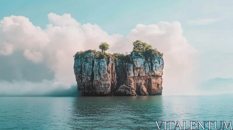 AI ART Majestic Island with Rocky Cliffs and Lush Greenery