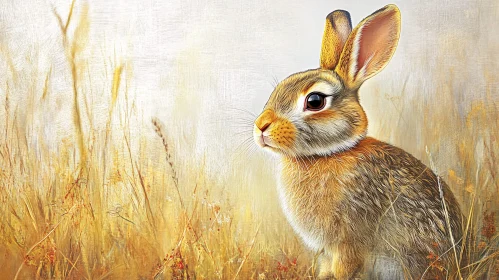 Golden Grassland Rabbit Scene AI Image