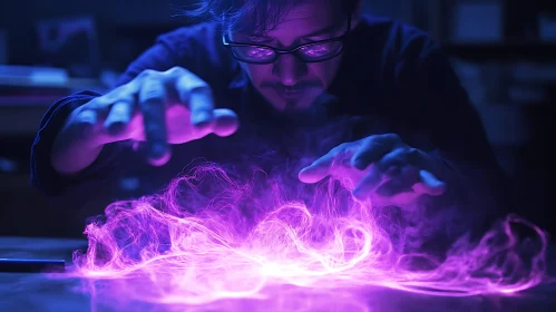 Mystical Wizard Casting Spell with Purple Energy