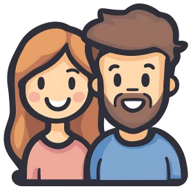 Charming Cartoon Couple with Smiling Faces