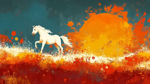 Artistic Sunset with Galloping Horse