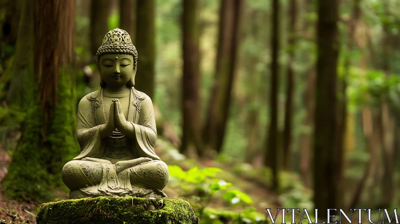 Peaceful Forest Buddha Statue AI Image