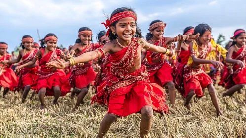 Festive Children Dancing in Field