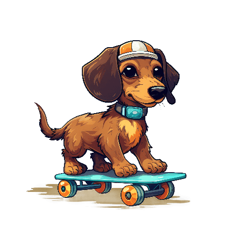 Cartoon Dachshund Skateboarding - Playful Dog Illustration POD Design