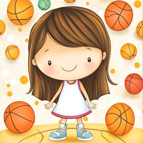 Cartoon Girl and Sport Balls