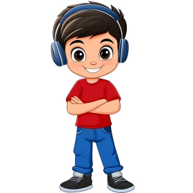 Cheerful Cartoon Boy With Headphones