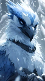 Regal Blue Bird Amidst Falling Snow