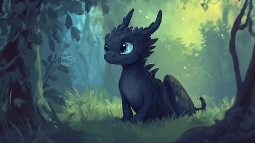 Whimsical Dragon in Woodland Scene