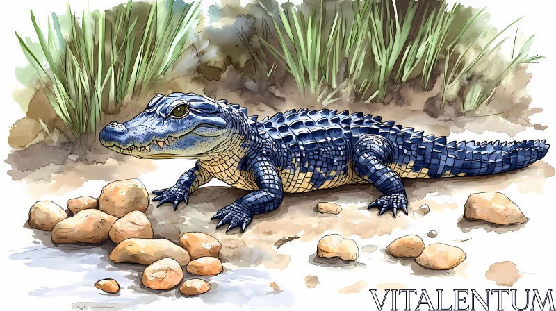 Illustrated Alligator in Natural Habitat AI Image