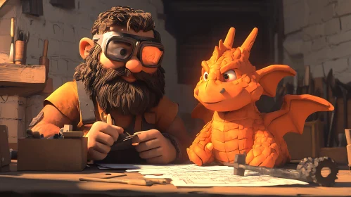 Animated Craftsman with Dragon Companion