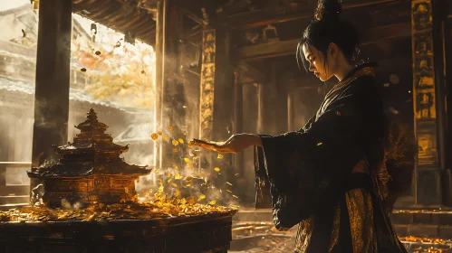 Asian Woman Performing Golden Ritual