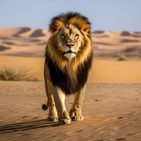 Lion Striding Across Desert Sands