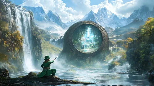 Enchanting Portal Scene with Mountain Backdrop