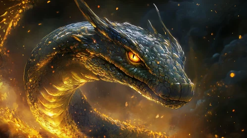 Fantasy Dragon Portrait with Golden Glow