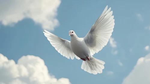White Dove Flying in Blue Sky