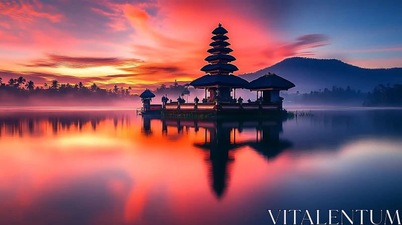 AI ART Sunset Temple Reflection