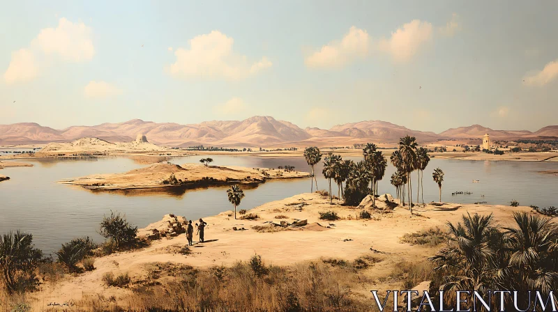 Desert Lake View with Mountains AI Image