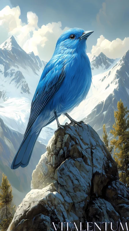 Majestic Blue Bird in Alpine Setting AI Image