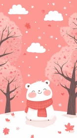 Cute Bear in Pink Scarf Landscape