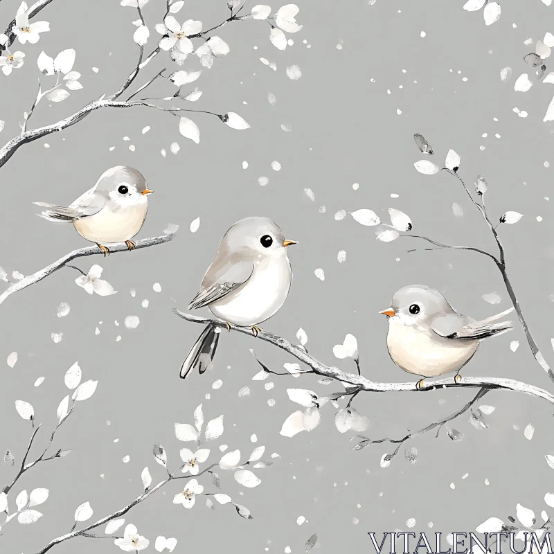 AI ART Birds and Blossoms Tranquil Scene