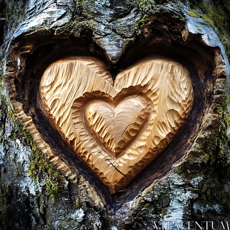 Wooden Heart Tree Carving AI Image