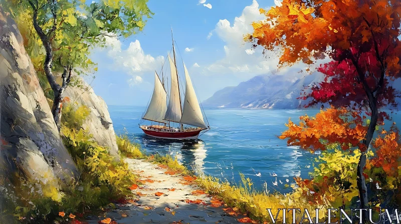 AI ART Autumn Sailboat Voyage