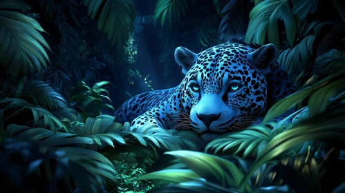 Leopard in Jungle Foliage at Night