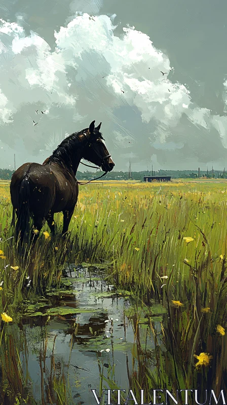 Tranquil Horse in Picturesque Meadow AI Image