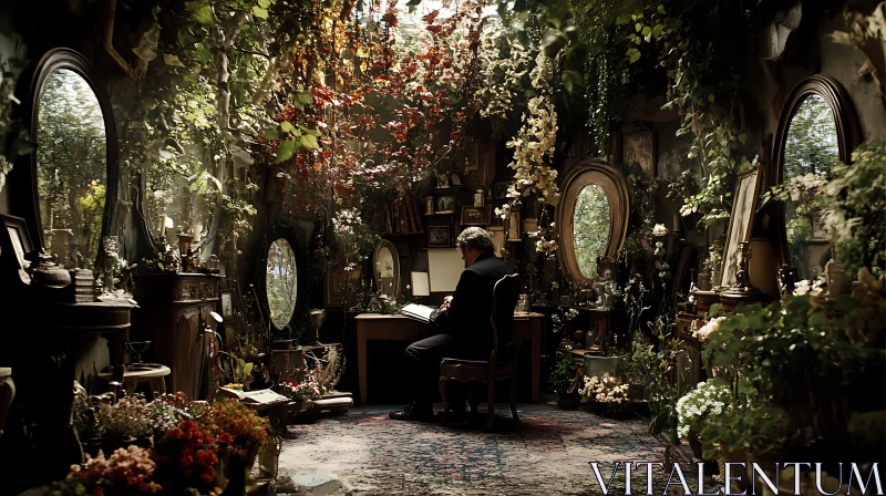 Man in Floral Room AI Image