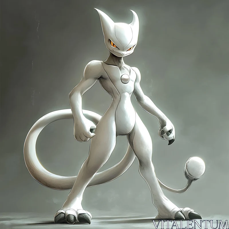 AI ART Stylized Mewtwo in Monochrome Palette