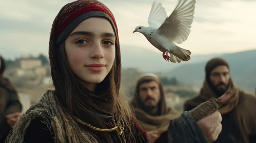 Young Woman with Flying Dove