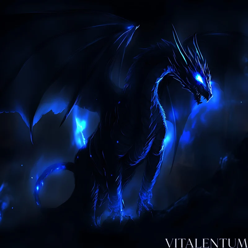 AI ART Glowing Blue Dragon in Dark Ambiance