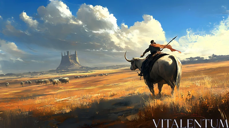 AI ART Warrior and Bull in Landscape