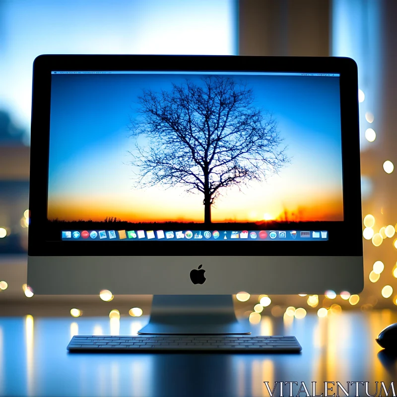 Sunset Desktop Wallpaper on Modern Monitor AI Image