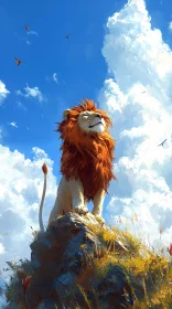 Lion Dominating a Rocky Peak