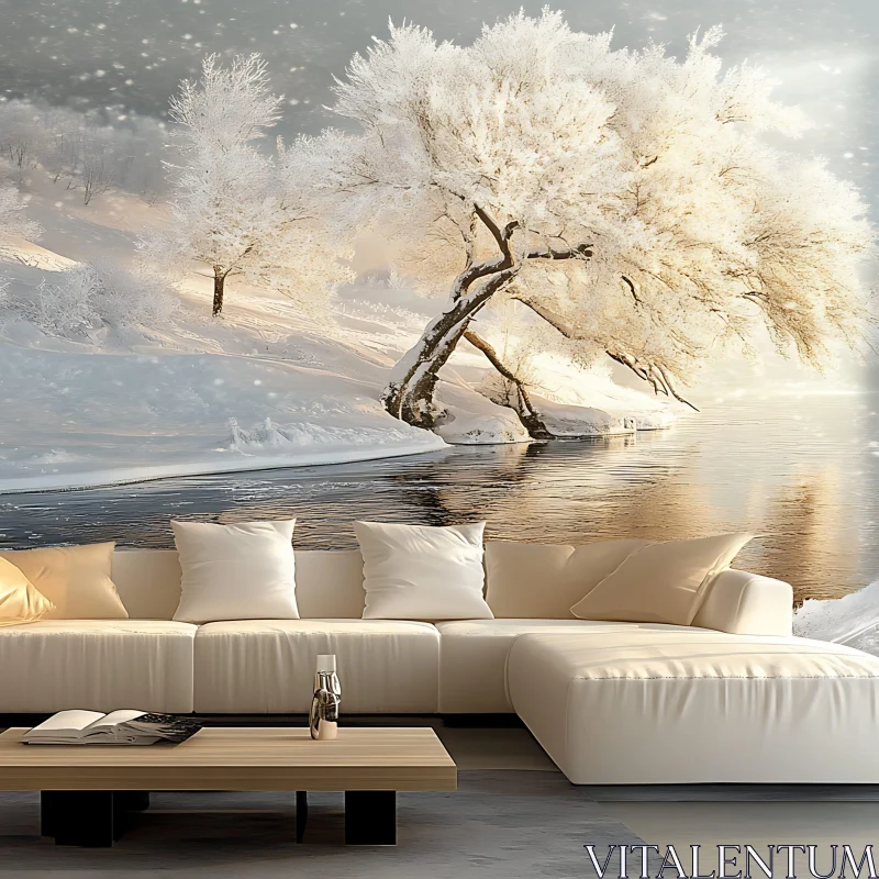 Tranquil Winter Scene in Modern Living Room AI Image