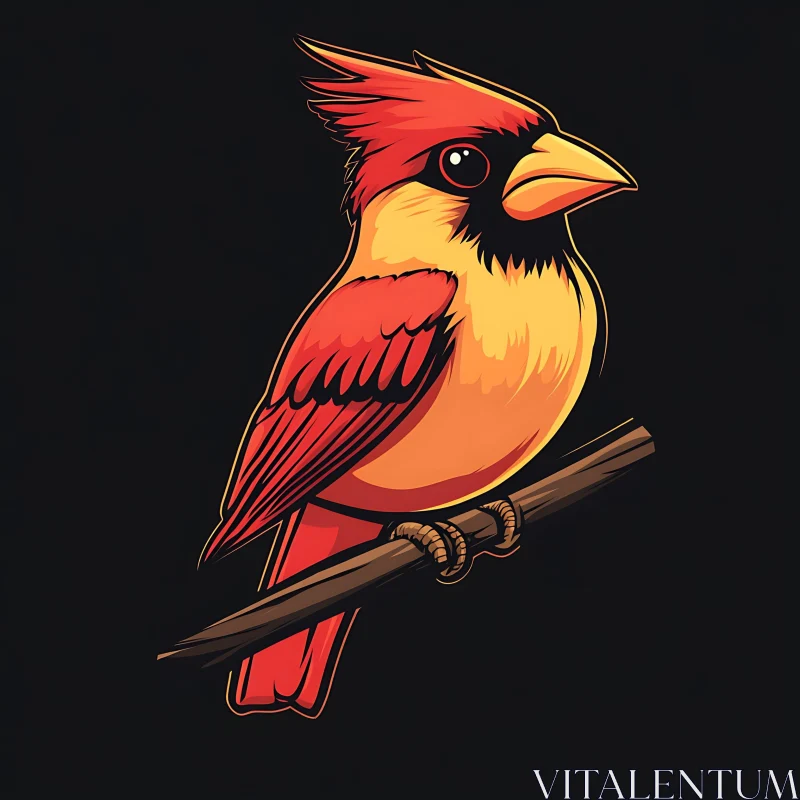 Stylized Cardinal Perched on a Branch AI Image