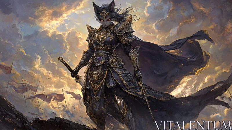 AI ART Armored Cat Warrior with Sword