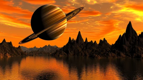 Saturn Floating over Water: Exotic Fantasy Landscapes