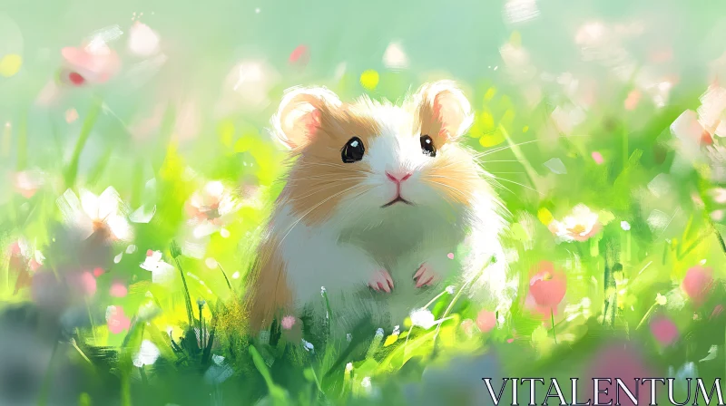 Hamster in Blooming Grass