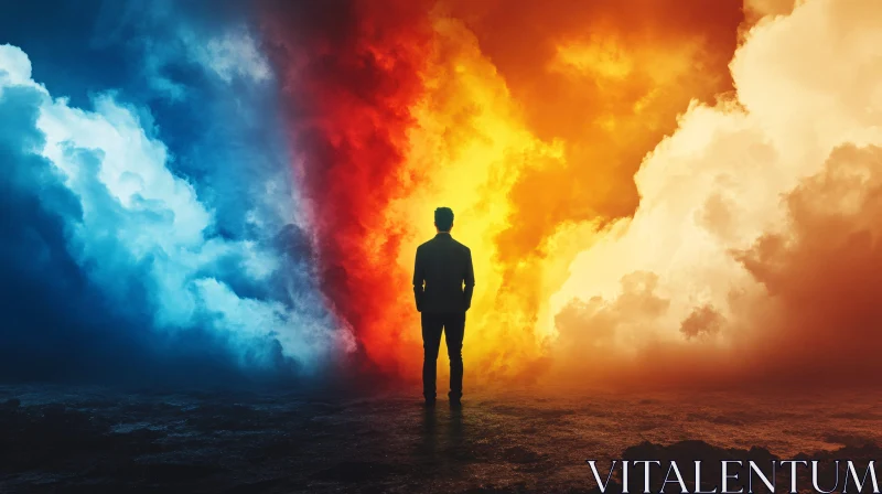 Figure Amidst Colorful Sky