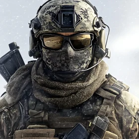 Pixelated Camo Soldier in Winter