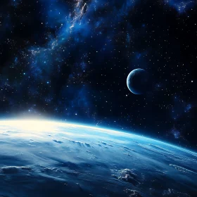 Cosmic Vista: Planet and Starry Expanse
